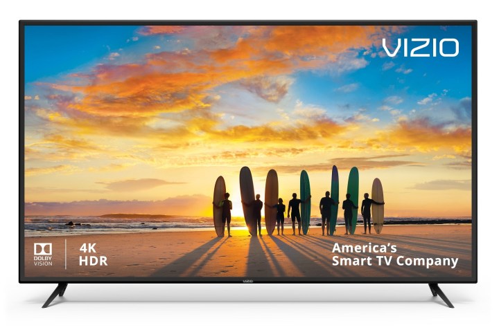 The 50-inch Vizio V-Series 4K TV with a sunset scene on the screen.