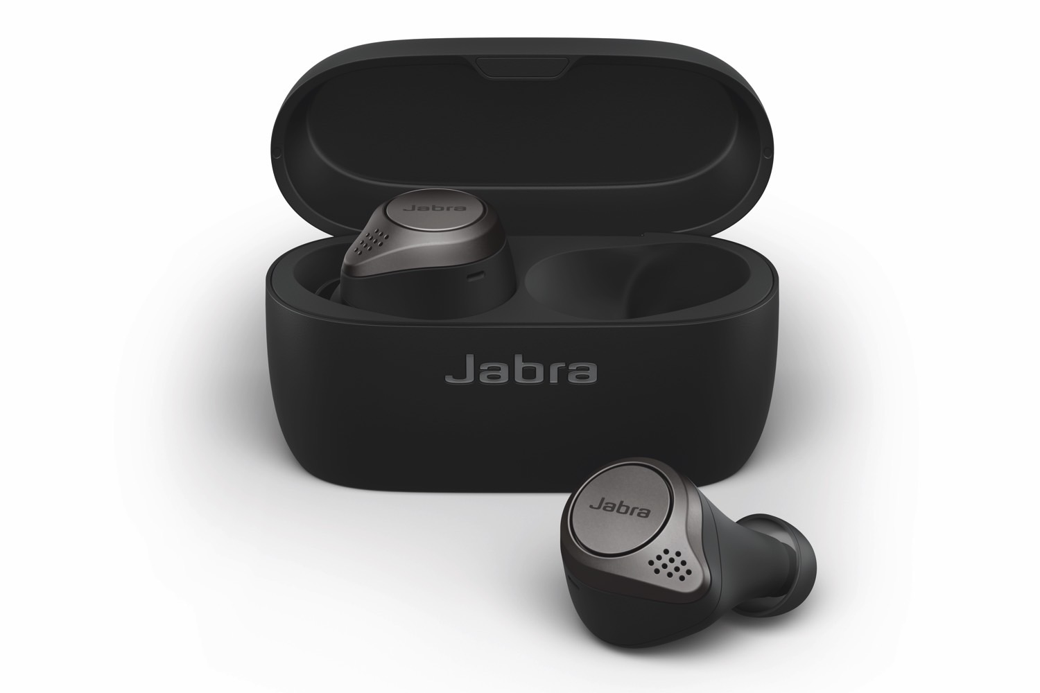 jabra elite 75t true wireless earbuds titanium black cradle  earbud front lb