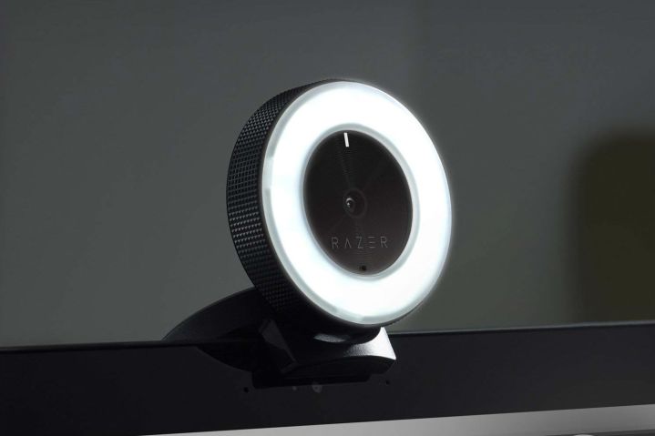 The Razer Kiyo webcam with its light turned on.