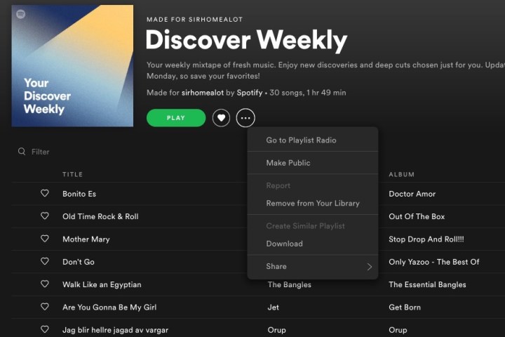 Image of a Spotify playlist displayed on a desktop.