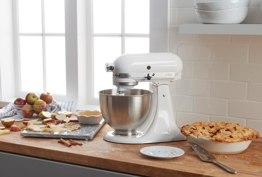 home depot drops prices on kitchenaid mixers espresso maker and food processor classic 4 5 qt  10 speed tilt head white stand