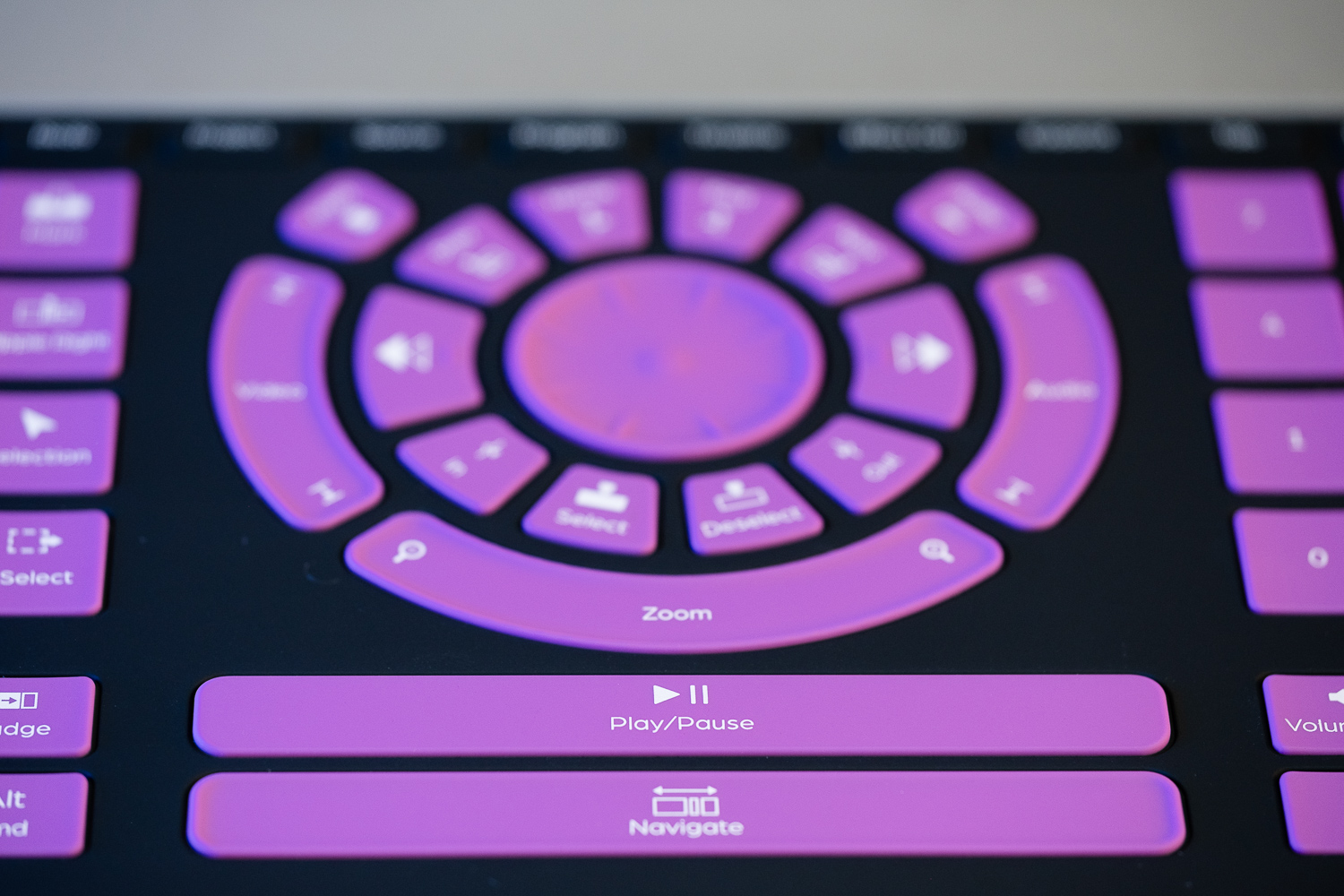 Close up of buttons on Sensel Morph video editing overlay.