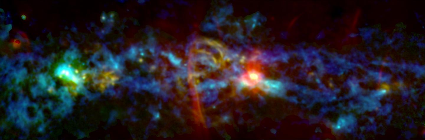 An image from GISMO shows a candy cane-like shape at the central zone of the Milky Way.
