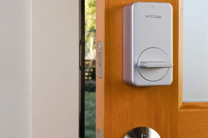 Wyze smart home lock on a door.