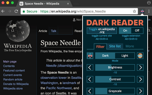 Dark Reader Chrome extension.