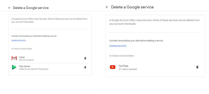 The Delete a Google Service page.