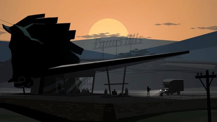 A gas station at sunset on Kentucky Route Zero.