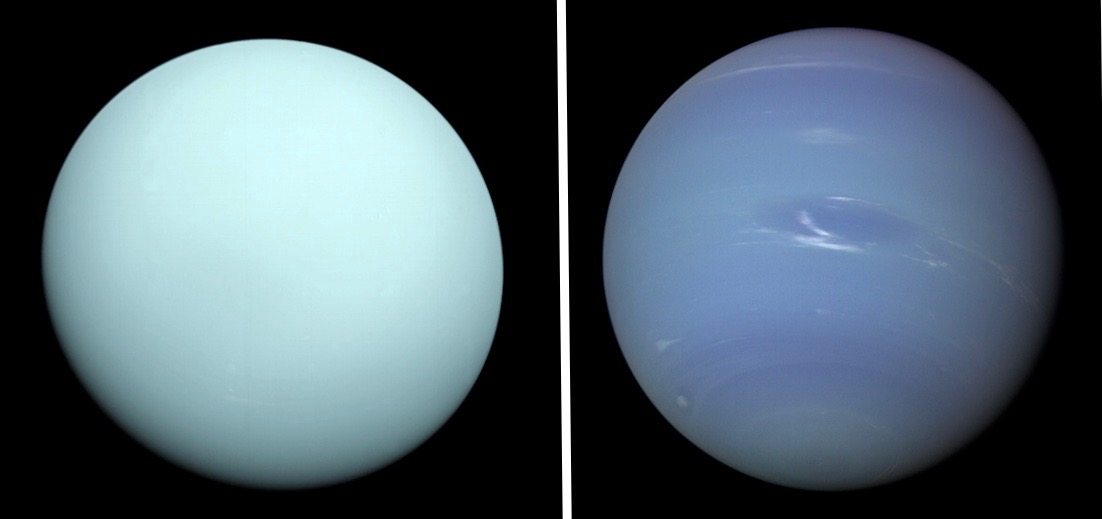 Uranus (left) and Neptune photographed by Voyager 2. 