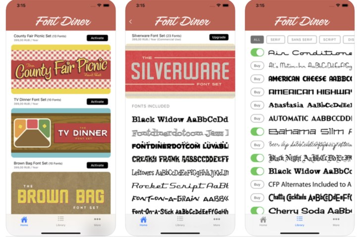 Font Diner iOS 13 font app.