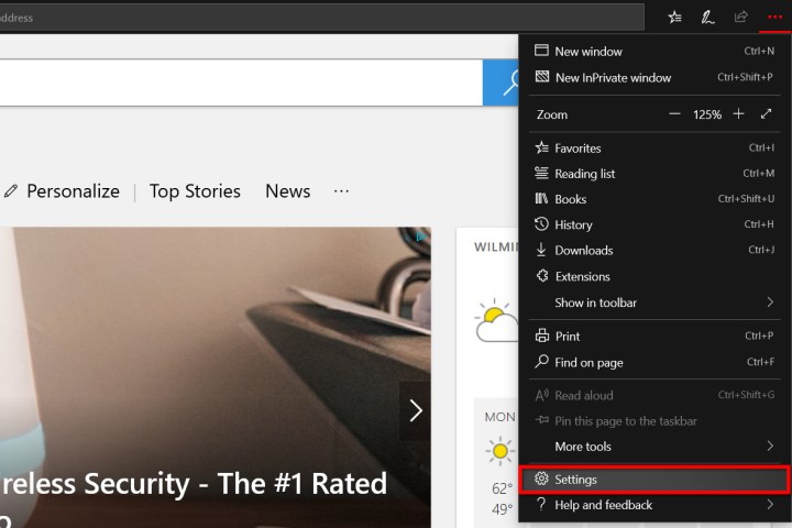 Microsoft Edge Settings menu.