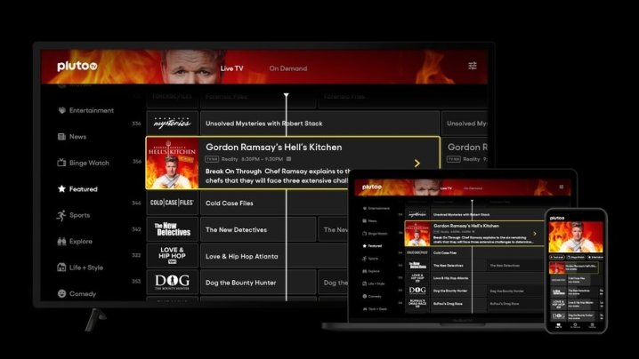 Image of the new Pluto TV user interface as of March 2020.