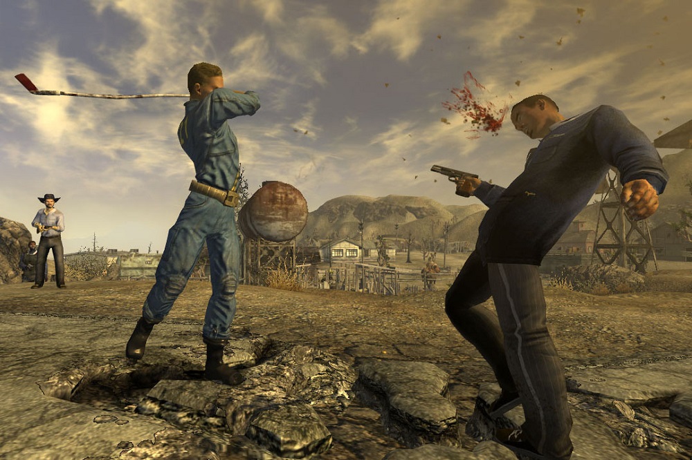 Someone getting shot in Fallout: New Vegas.