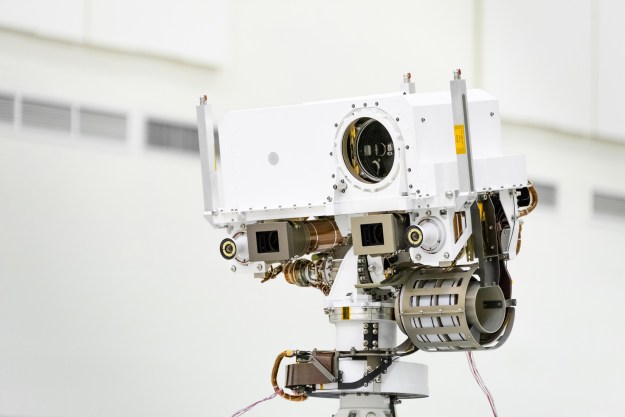 Mars 2020's mast, or "head," includes a laser instrument called SuperCam that can vaporize rock material and study the resulting plasma.