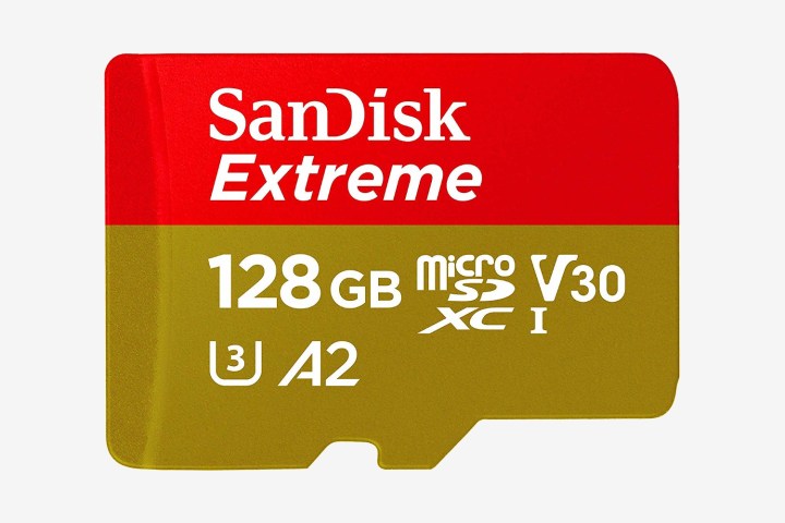 SanDisk 128GB Extreme MicroSDXC front view.