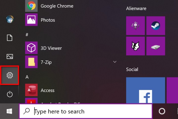 tech news Selecting the Settings icon in Windows 10.