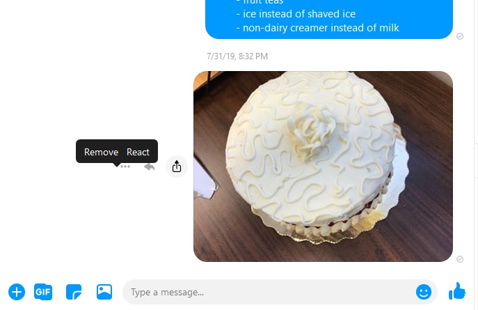 Screenshot of how to remove FB message from desktop FB Messenger