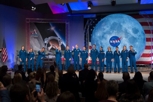 NASA's new class of astronauts – the first to graduate since the agency announced its Artemis program – appear on stage during their graduation ceremony at the agency’s Johnson Space Center in Houston on Jan. 10, 2020.