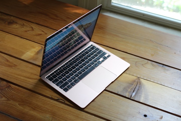 2020 MacBook Air M1 on a wooden table.