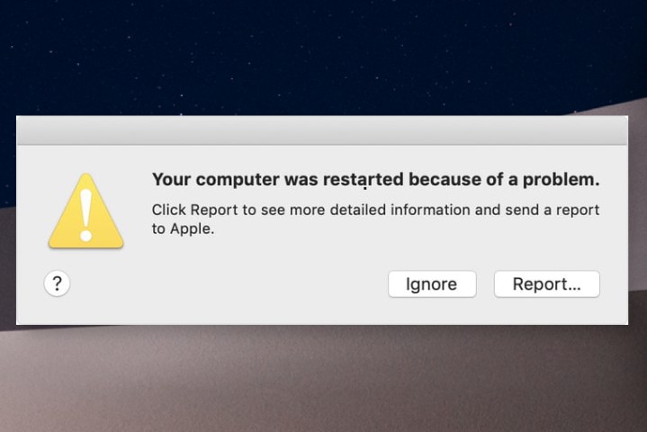 Message de problème de redémarrage de MacOS