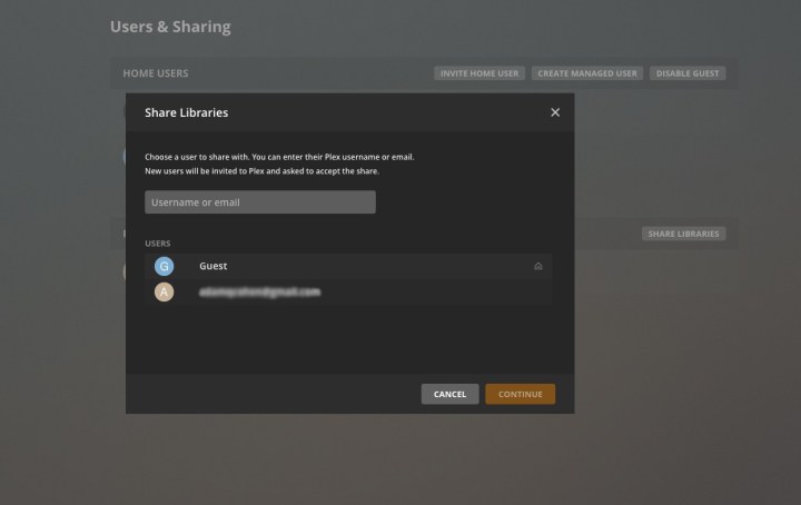 Plex add a shared user screen.