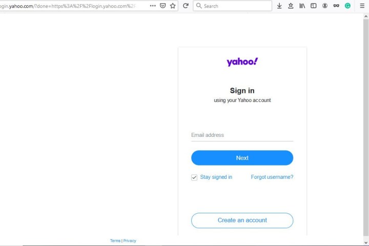 Die Hauptseite von Yahoo Security.
