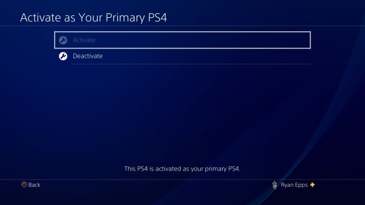 A screen that allows PS4 owners to set a primary console.