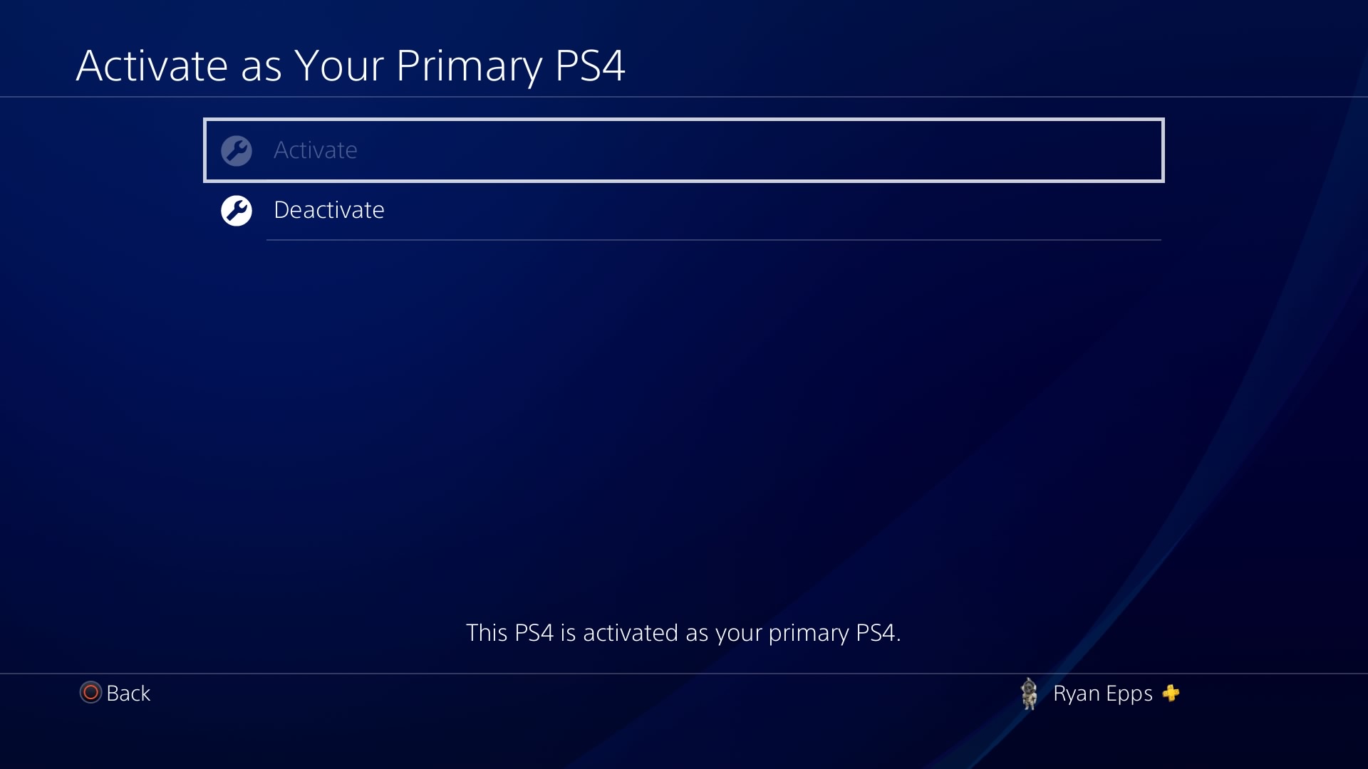 Uma tela que permite aos proprietários do PS4 definir um console principal.