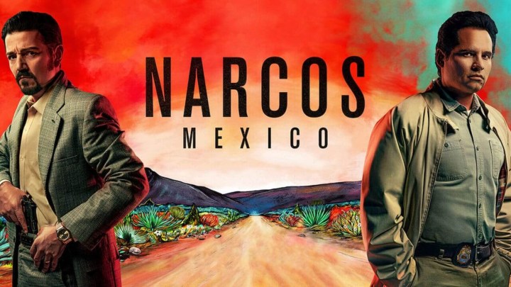Banner for the show Narcos México showing Diego Luna and Michael Peña.