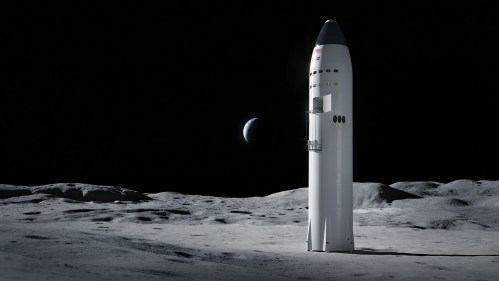 Artist concept of the SpaceX Starship on the surface of the Moon.
