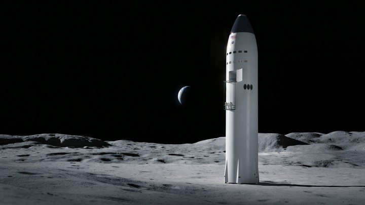 Concepto artístico de la nave espacial SpaceX en la superficie de la Luna.