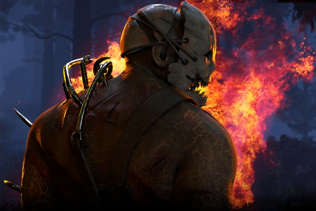 Dead by Daylight player standing in front of a fire.