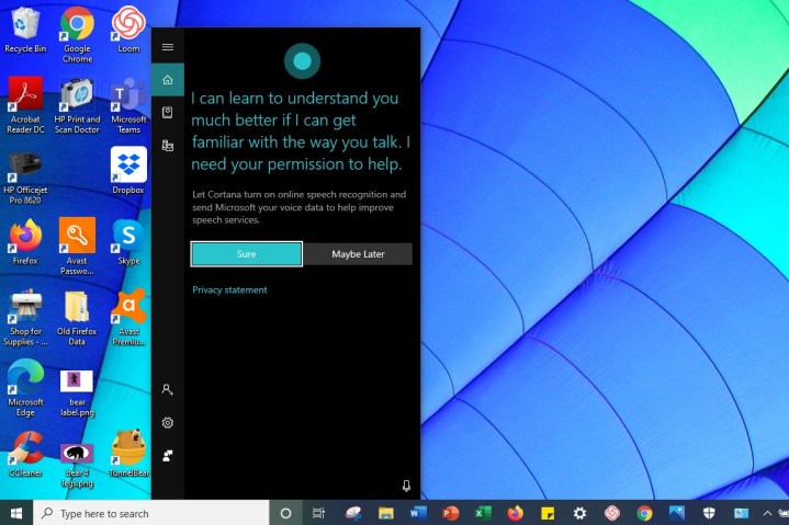 Image of Windows 10 Cortana Settings Button