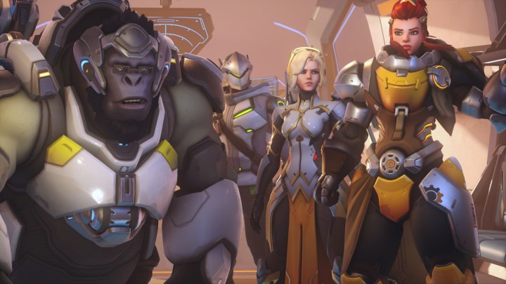 Winston and other heroes looking a little confused.