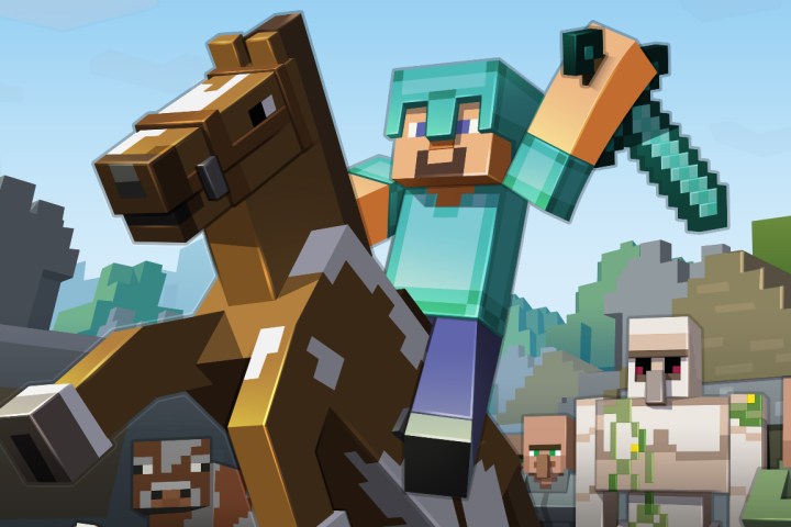 Un guerrero de Minecraft montando a caballo