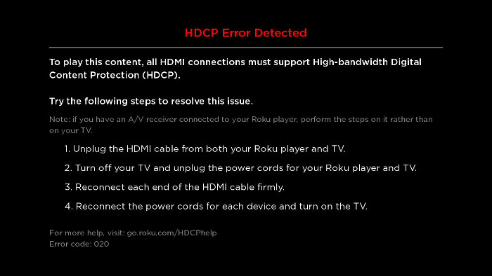 Roku HDCP Error message.