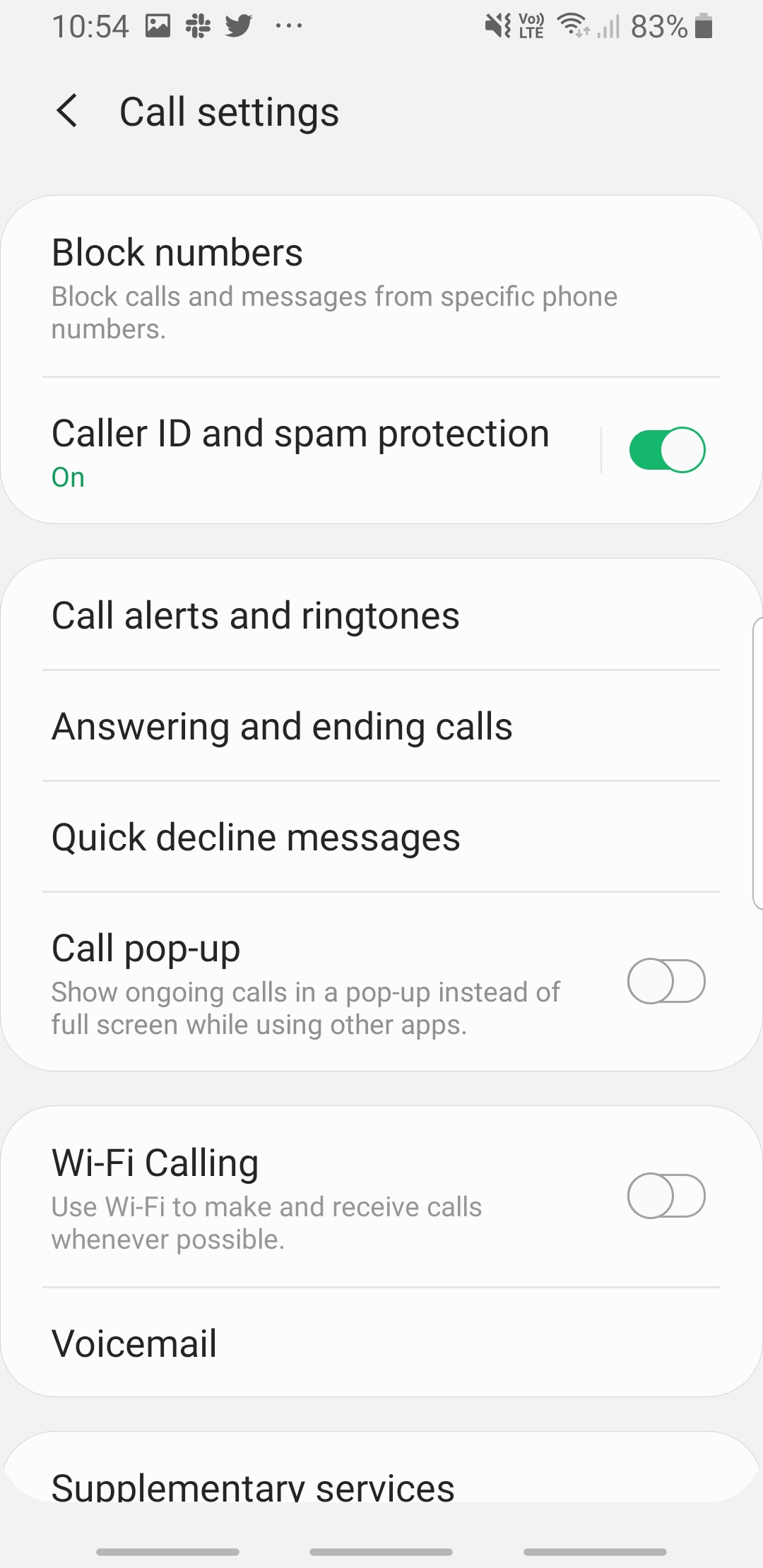 Android phone Wi-Fi calling settings.