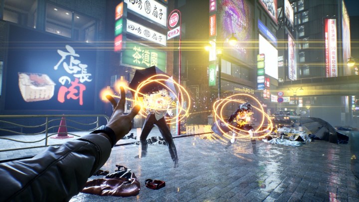 Akito attacks enemies with magic in Ghostwire: Tokyo.