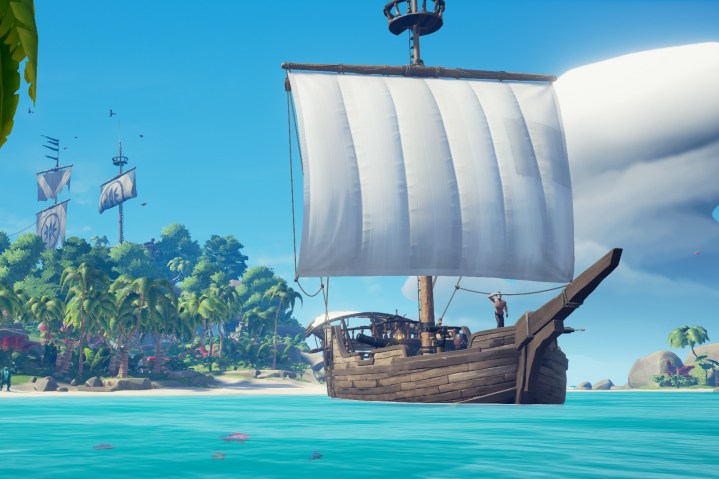A ship sailing peacefully in Sea of Thieves.
