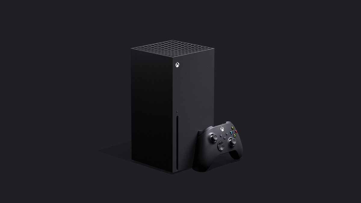 Matte black Xbox Series X and controller on a black background. 