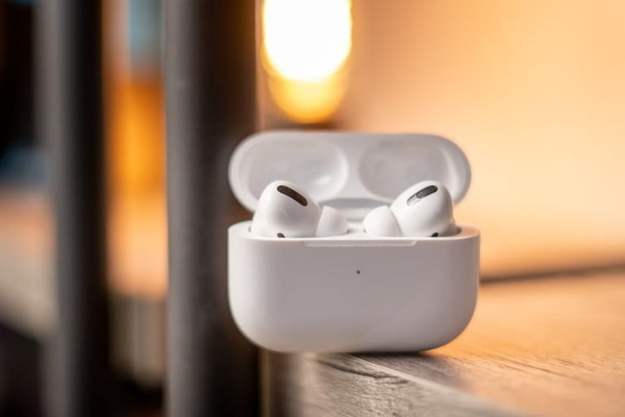 The Apple Airpods Pro in their charging case.