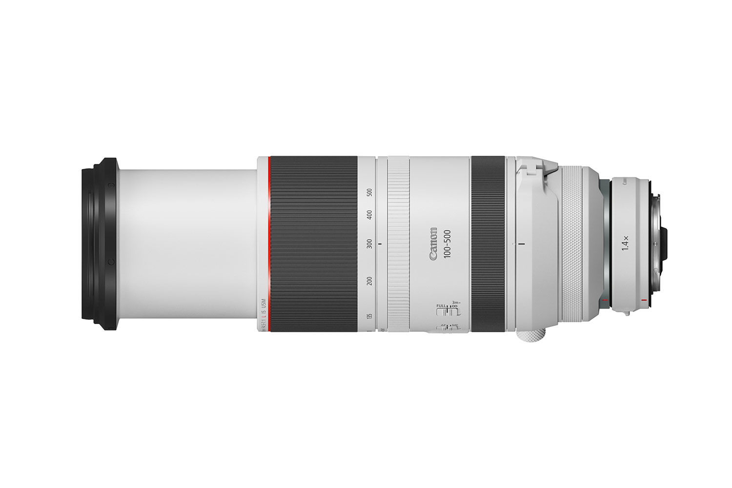Canon RF 100-500mm f/4.5-7.1 on white background