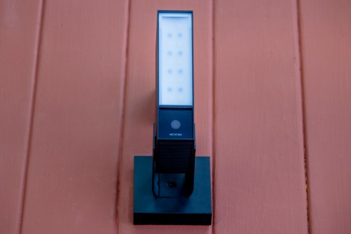 Netatmo Camera with siren up on a wall.