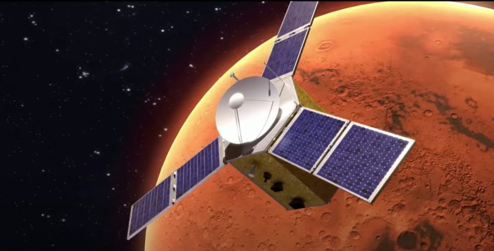 Artist's impression of the Hope spacecraft in orbit around Mars