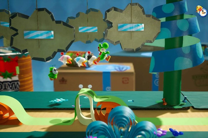 Yoshi dashes in the air in Yoshi's Crafted World.