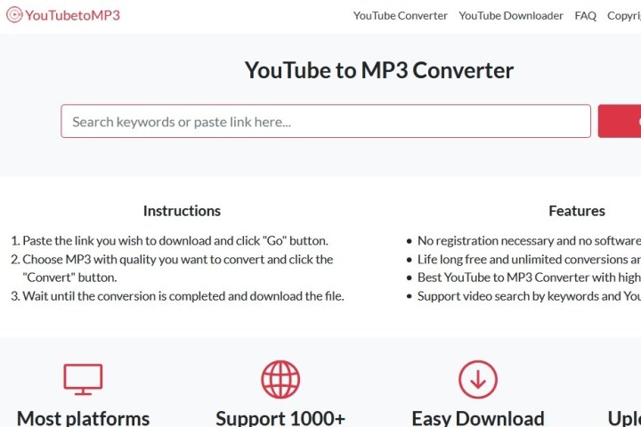youtube to mp3 website screenshot