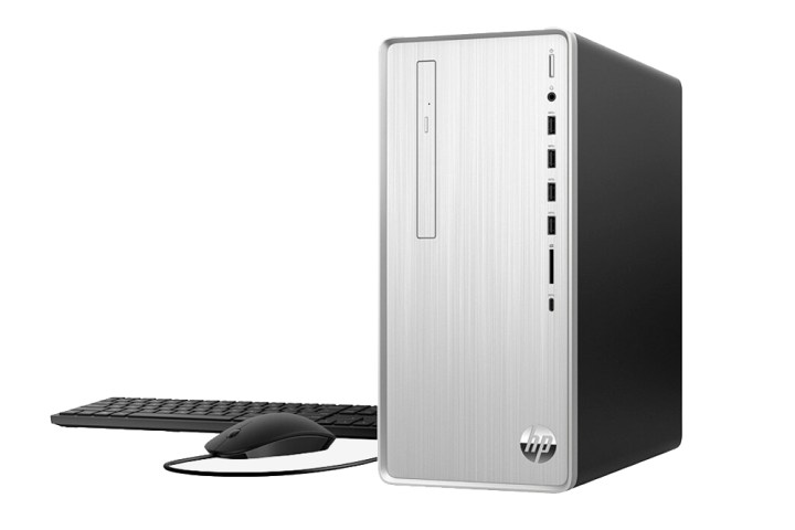 Der HP Pavilion Desktop-PC mit Tastatur und Maus.