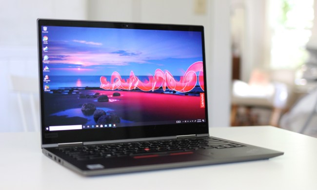 The fifth-generation Lenovo ThinkPad X1 Yoga in laptop form.