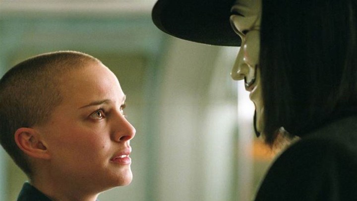 Natalie Portman and Hugo Weaving in V For Vendetta.