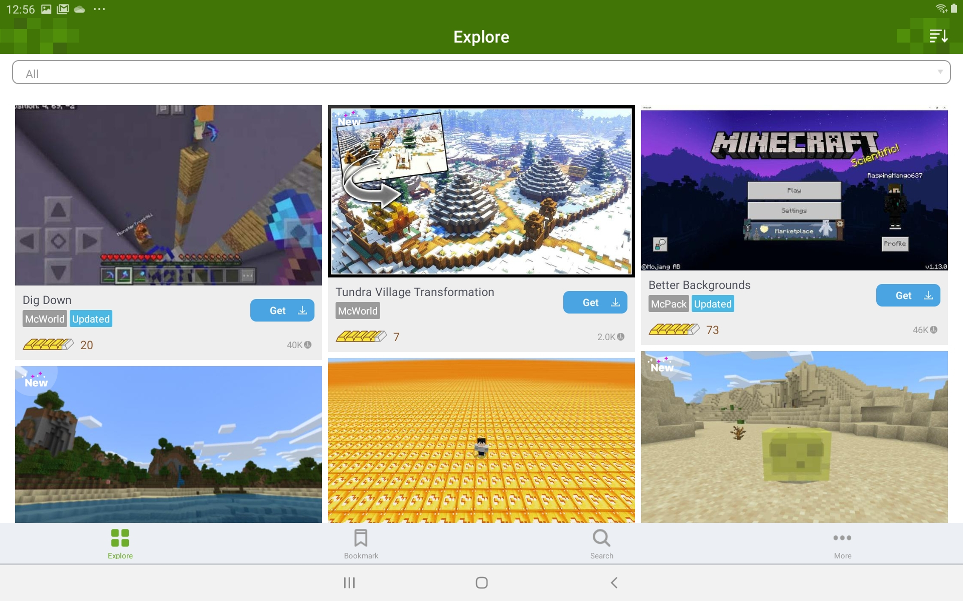 The Addons screen for Minecraft Android.
