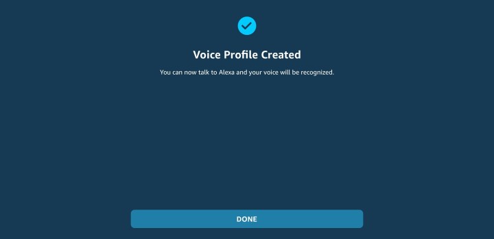 A confirmation of a voice profile being created.